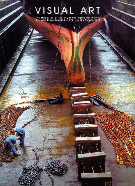 Front Cover of the Magazine of the Royal Photographic Society, Pictorial Group  -  Men at work in the Dry Dock, Leith