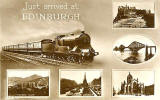 Multiview Edinburgh Postcard  from an unidentified publisher -  Main picture is a train