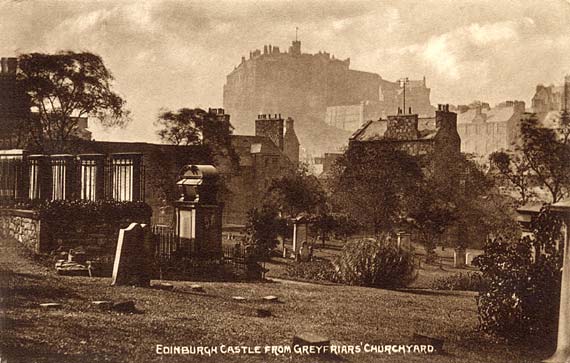 Postcard by unidentified publisher  -  Edinburgh Castle from Greyfriar's Churchyard