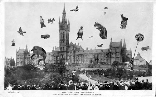 Postcard of Glasgow Exhibition, 1911  -  Daylight fireworks