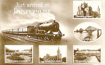Postcard by an unidentified publisher  -  'Just arrived in DUNFERMLINE'