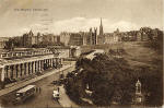 Postcard from an unidentified publisher  -  Looking up the Mound from Princes Street in the 1920s