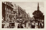 Postcard by an unidentified publisher  -   Looking to the east along a busy princes street, possibly in the 1930s