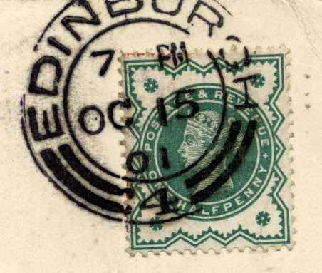 Queen Victoria Halfpenny Stamp  -  on a Postcard posted 1901