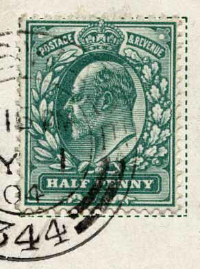 Halfpenny stamp on a postcard posted 1904