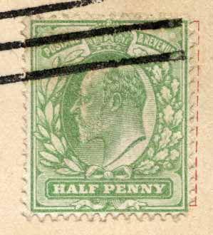 Halfpenny stamp on a postcard posted 1905