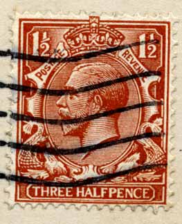 Three halfpenny stamp on a postcard posted 1922