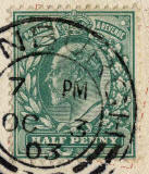 Enlargement of a King Edward VII stamp on a postcard  -  1903