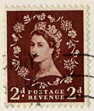 Enlargement of a Queen Elizabeth II stamp on a postcard  -  1954