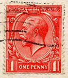 Penny stamp on postcard posted 1921