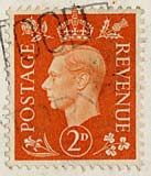Twopenny stamp -  orange  -  KIng George VI