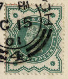 Enlargement of a Queen victoria stamp on a postcard  -  1901