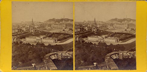 Archibald Burns stereo card  -  View from Edinburgh Castle towards Princes Street