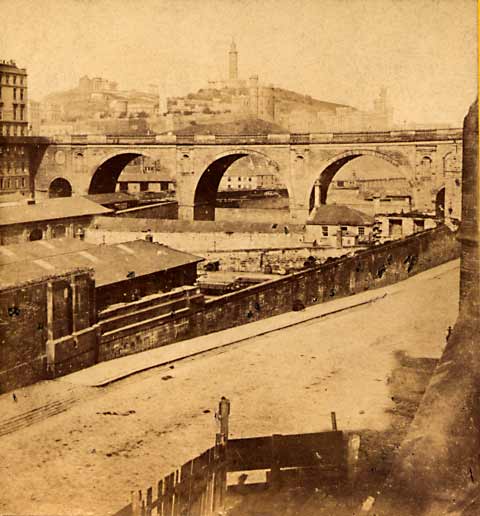 Enlargement from a stereo view by Douglas  -  Looking towards the Calton Hill and Edinburgh Jail