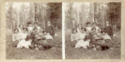 Stereo view by John Donaldson Edward  -  Group at Stow, including Marjory and John D Edward