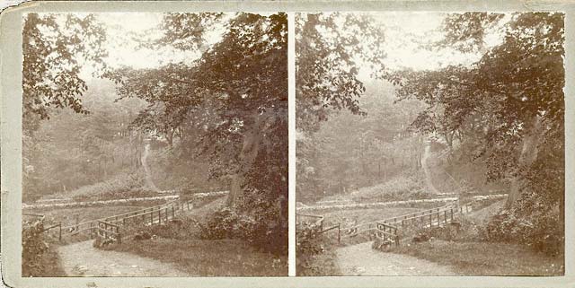 Stereo view by John Donaldson Edward  -  Wooden Bridge at Stow