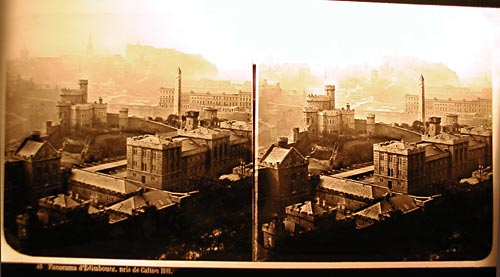 A stereo pair of glass views by Ferrier and Soulier  -  Looking towards Edinburgh Castle from Calton Hill