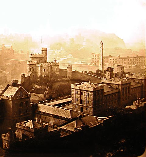 Thr right hand photo from a stereo pair by Ferrier and Soulier  -  Looking towards Edinburgh Castle from Calton Hill