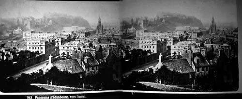 A stereo pair of glass views by Ferrier and Soulier -  No 943  -  Looking to the west from Calton Hill, towards Princes Street and Edinburgh Castle