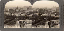 Stereo view by Keystone View Company  -  Looking towards Princes Street and Calton Hill from Edinburgh Castle