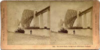 Stereoscopic view by BW Kilburn  -  The Forth Bridge, with ferry at South Queensferry Pier