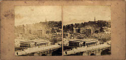 Stereo view by McGlashon  -  Looking down from the Scott Monument towards Waverley Bridge and the Old Town of Edinburgh