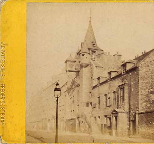 Enlargement from Walter Greenoak Patterson stereo view  -  Canongate Tolbooth in the Royal Mile, Edinburgh