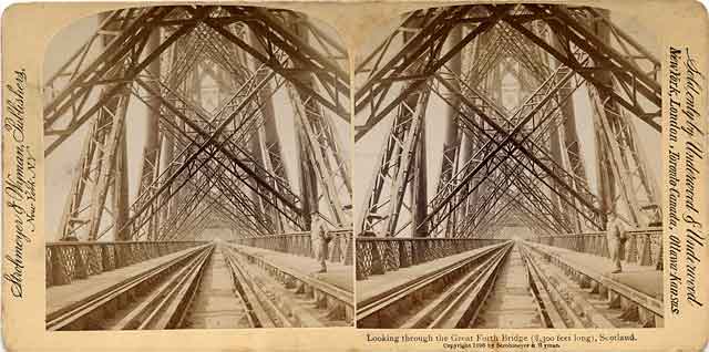 Stereo Card by Strohmeyer & Wyman  -  Published by Underwood & Underwood  -  Forth Rail Bridge -  View of the Girders from track level