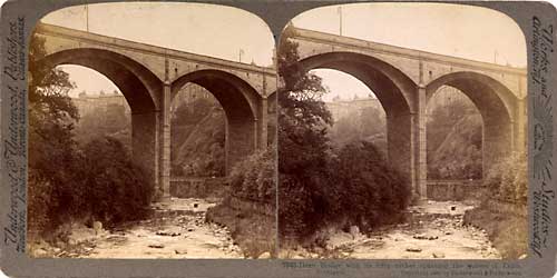 Stereo View of Dean Bridge over the Water of Leith, near the West End of Princes Street  -  Underwood & Underwood