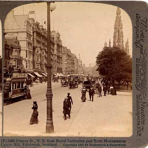 Underwood & Underwood  -  Stereo View looking from the Mound, to the east along Princes Street towards the Scott Monument