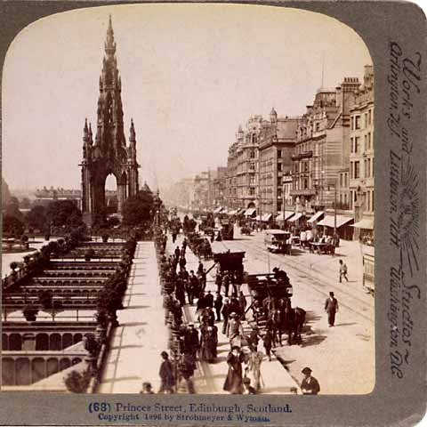 Underwood & Underwood  -  Enlargement of a stereo view of Princes Street, looking to the west from Waverley towards the Scott Monument