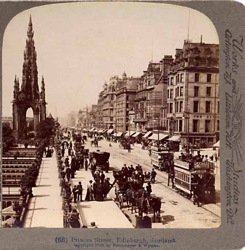 Underwood & Underwood  -  Enlargement of a stereo view of Princes Street, looking to the west towards the Scott Monument from Waverley