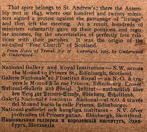 Description on the back of a Stereo View, looking down the Mound towards Princes Street  -  Underwood & Underwood