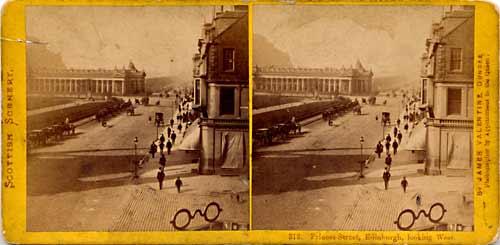 Stereoscopic Views by Valentine  -  Looking to the west along Princes Street towards the National Galleries