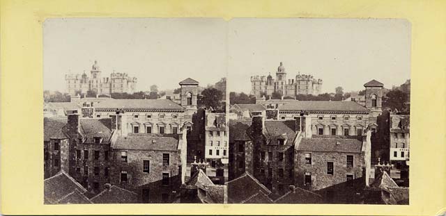 A stereo view by an unidentified photographer  -  Heriot's Hospital