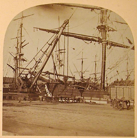 The right hand picture from a stereo card of Leith Docks  -  unknown photographer
