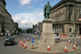 Cones around the statue at the junction of George Street and Hanover Street