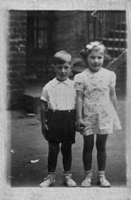 Photograph of David Malcolm and sister at Holyrod Square, around 1936