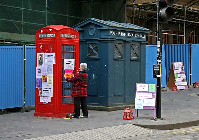 Royal Mile  -  Telephone box and police box in Lawnmarket