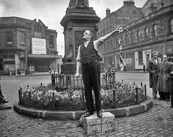 JH Hoy, Labour candidate,  on his soapbox at the foot of Leith Walk  for his General Election Campaign - May 1955