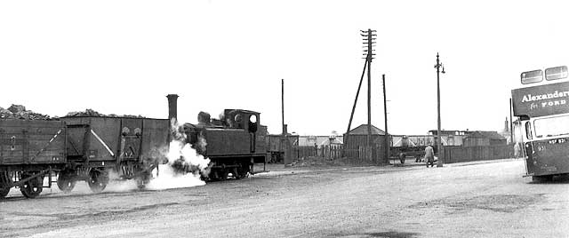 Train and Bus beside Granton Harbour at Granton Square - 1958