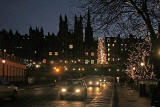 Edinburgh, Christmas 2005  -  Looking up the Mound towards the Christmas Tree.  The Church of Scotland's Assembly Halls are in the background.