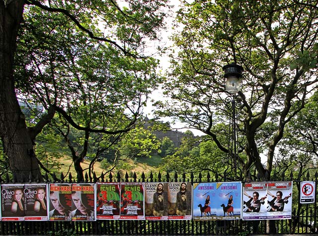 Looking across the Mound  -  Posters and West Princes Street Gardens