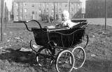 Pram in the back green behind 2 Harewood Drive  -  Looking north to the backs of some of the houses in Niddrie Mains Drive