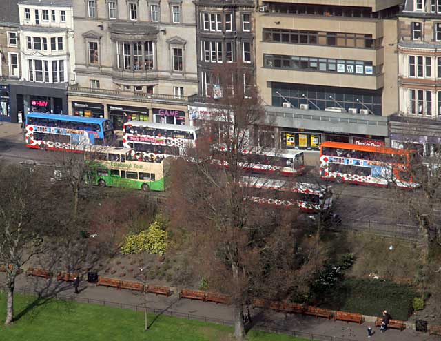 View from Edinburgh Castle  -  Buses in Princes Street between Castle Street and Frederick Street  -  2007