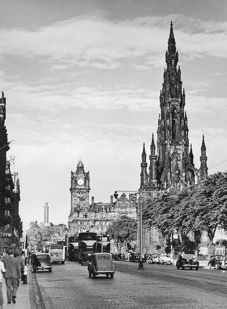 Photograph by Norward Inglis  -  View to the east along Princes Street from Hanover Street  -  early-1950s