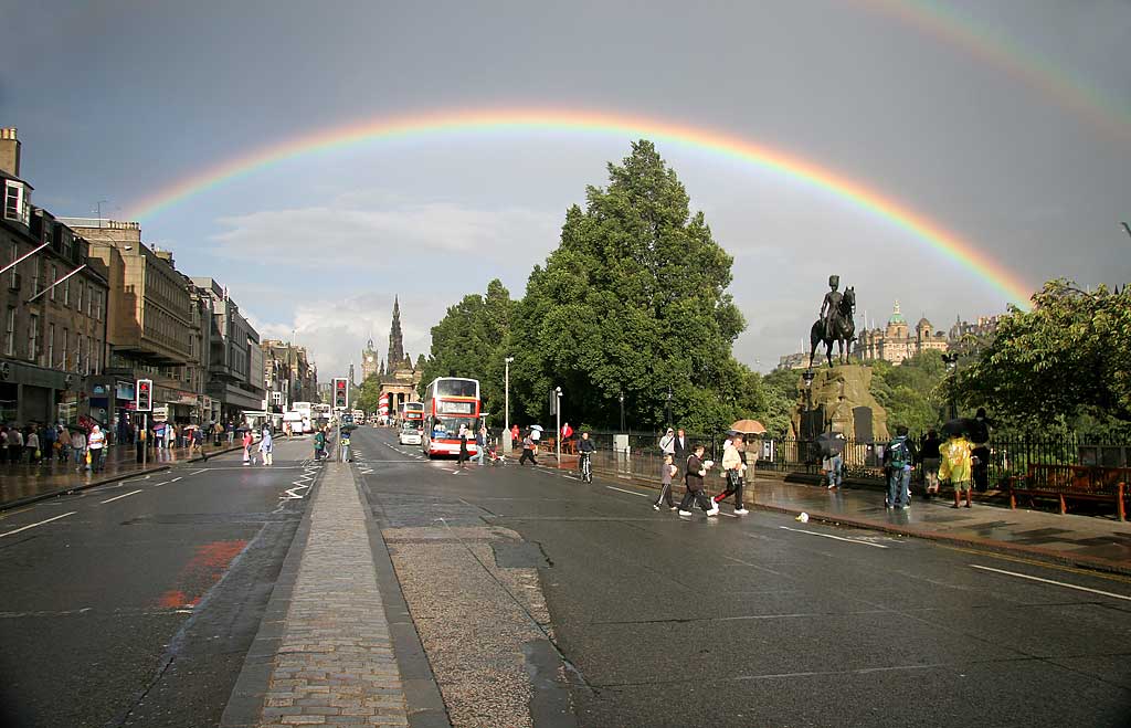 View to the East along Princes Street with rainbow