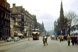 Looking to the east along Princes Street towards the Scott Monument and North British Hotel  -  1950s