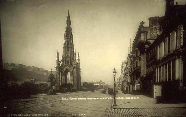 Princes Street looking to the west, by George Washington Wilson.  His photographic van is in the foreground of this picture.