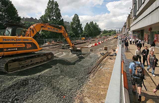 Road Works  -  Looking along Princes Street to the west from near the junction with Hanover Street